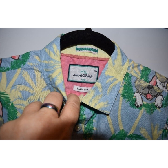 Bulldog with sunglasses & palm trees hawaiian shirt made to live size s slim fit - Picture 6 of 8
